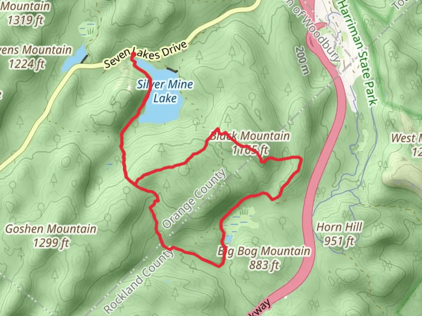 An image depicting the trail Silver Mine Lake and Black Mountain Loop Trail and its surrounding area.