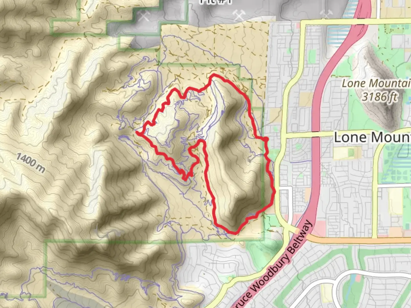 An image depicting the trail Big Horn and Middle Earth Loop and its surrounding area.