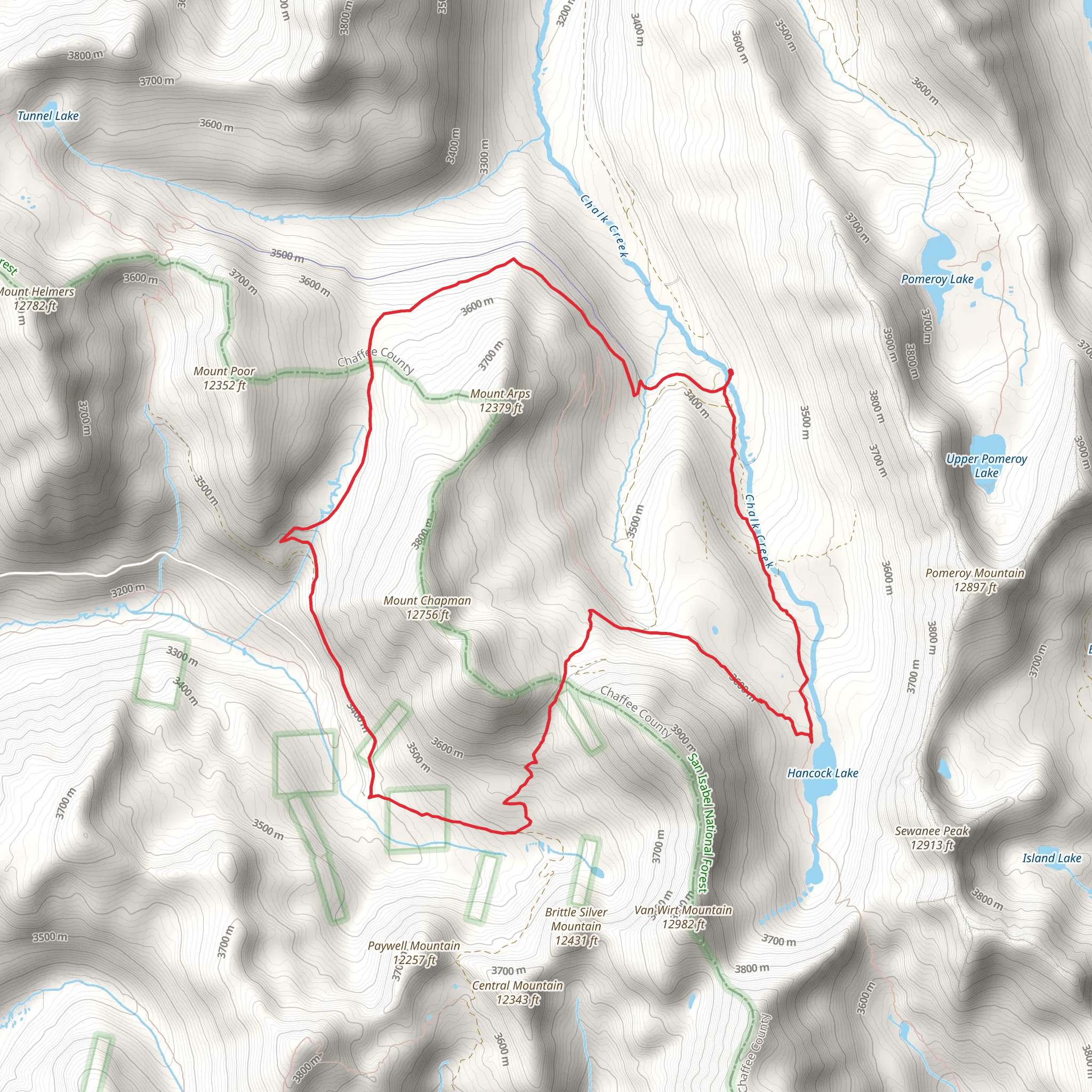 Hancock Lake, Hancock Pass and Williams Pass Loop mobile static map