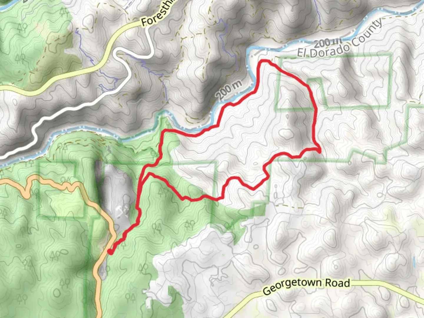 An image depicting the trail Western States 100 Endurance Run and Wendell T Robie Loop Trail and its surrounding area.