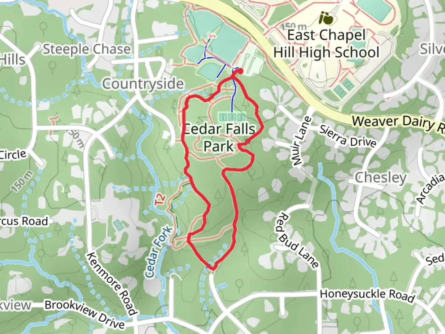 An image depicting the trail Cedar Fork Trail - Purple and Yellow Loop and its surrounding area.