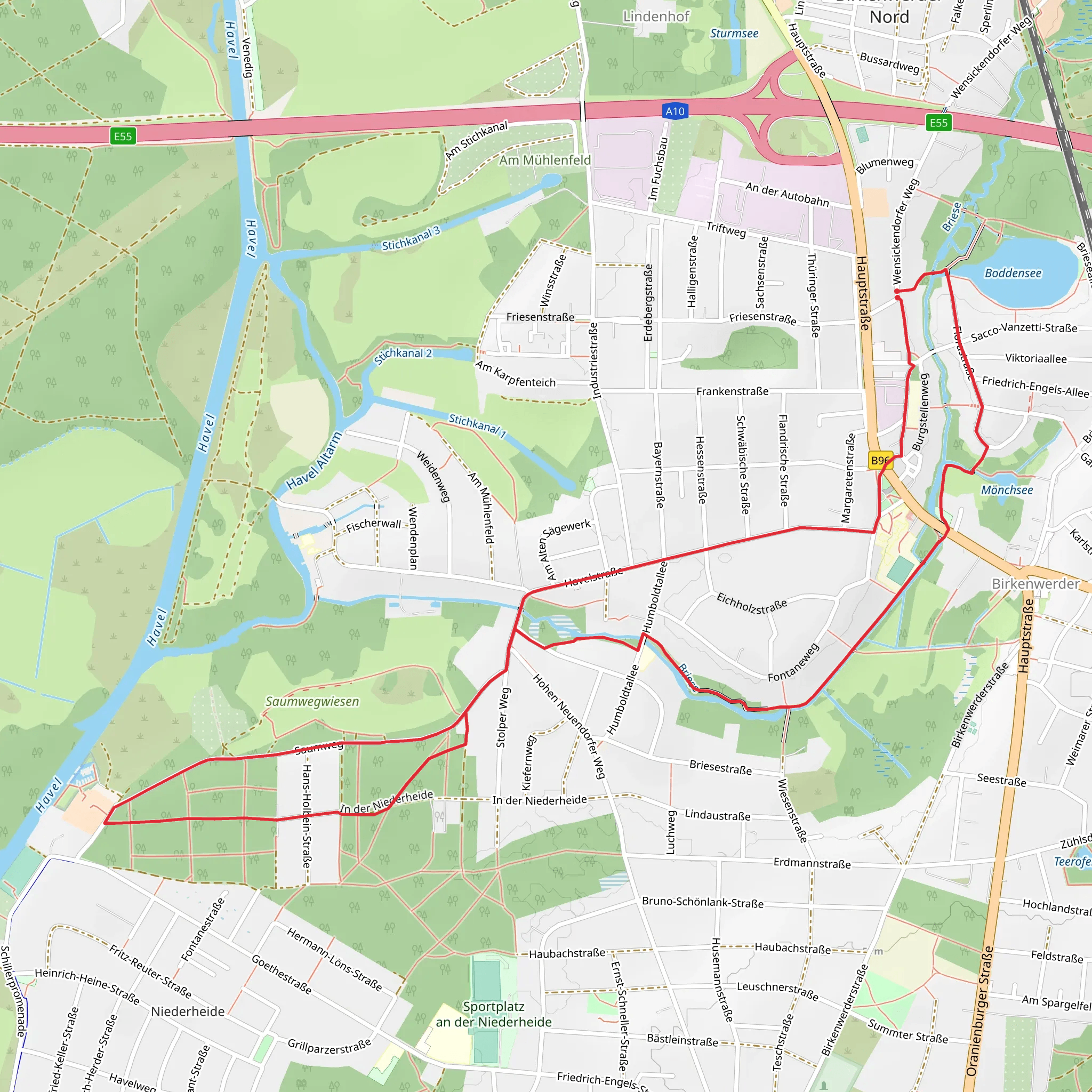 Boddensee, River Briese and Marina an der Havelbaude Loop mobile static map