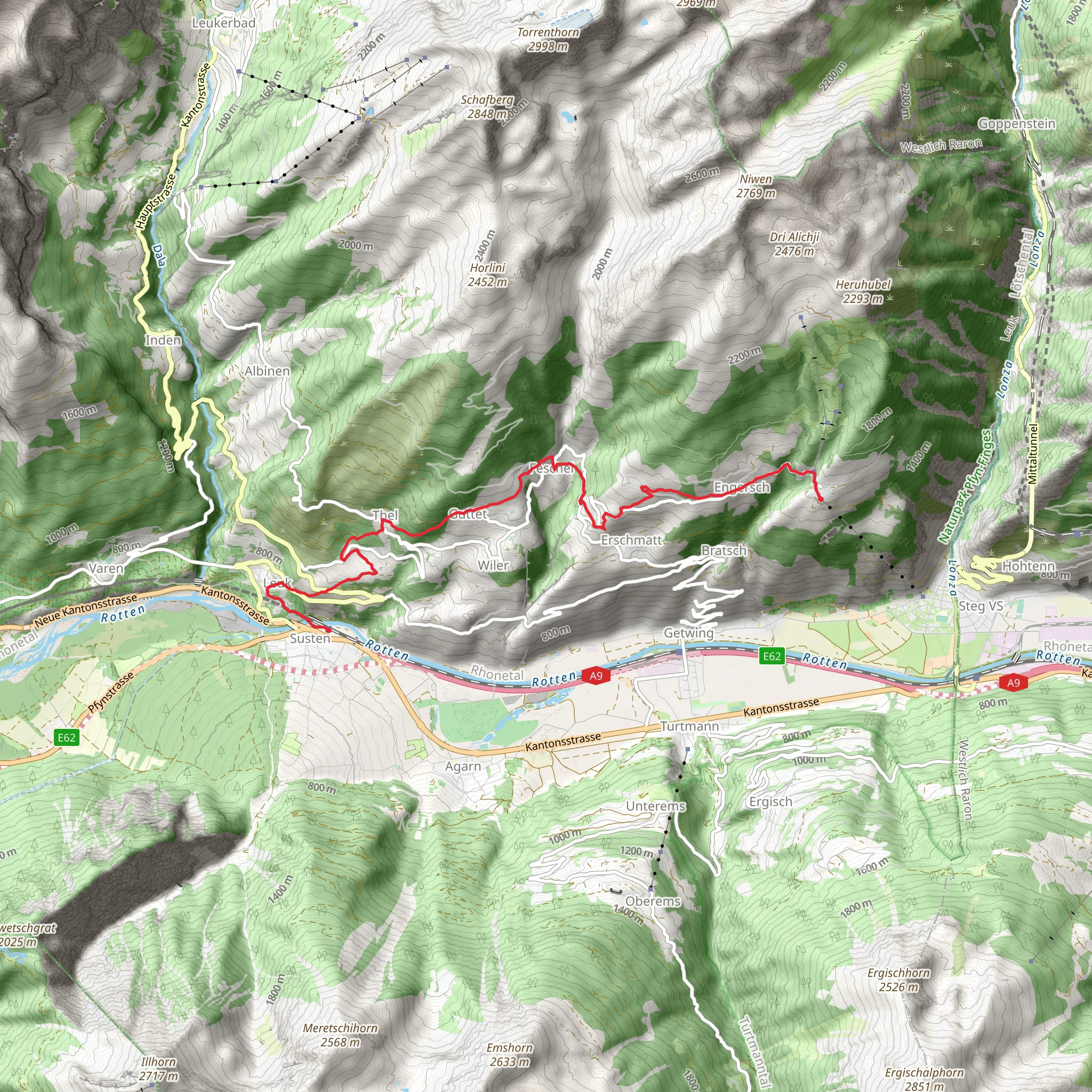 Susten - Leuk to Jeizinen Trail mobile static map