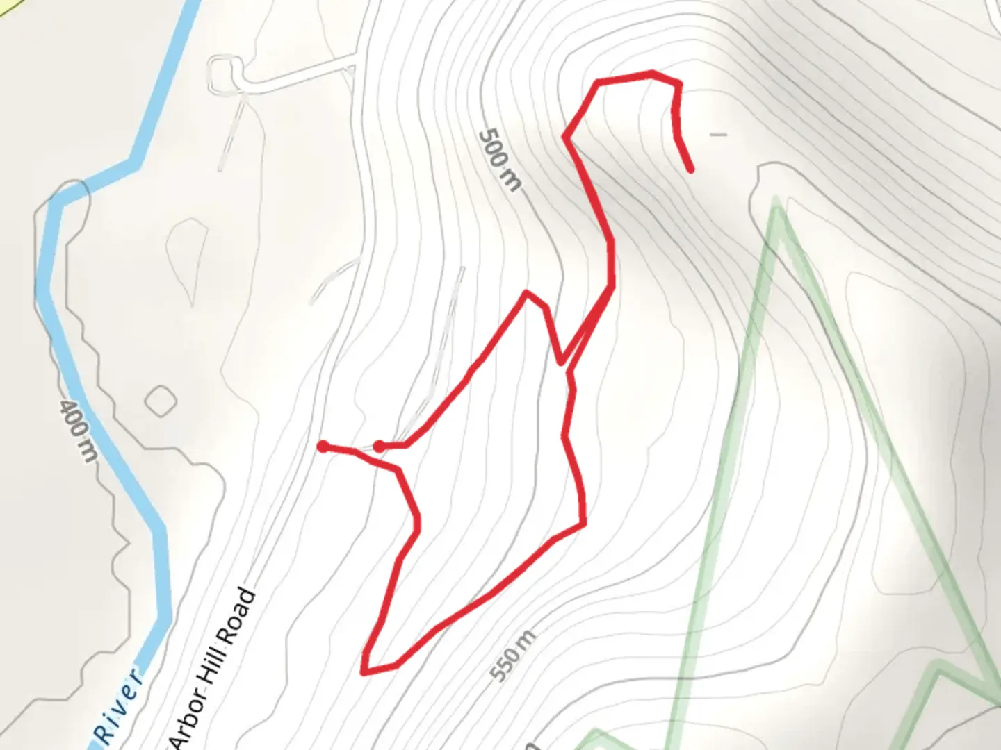 An image depicting the trail Arbor Hill Road Loop and its surrounding area.