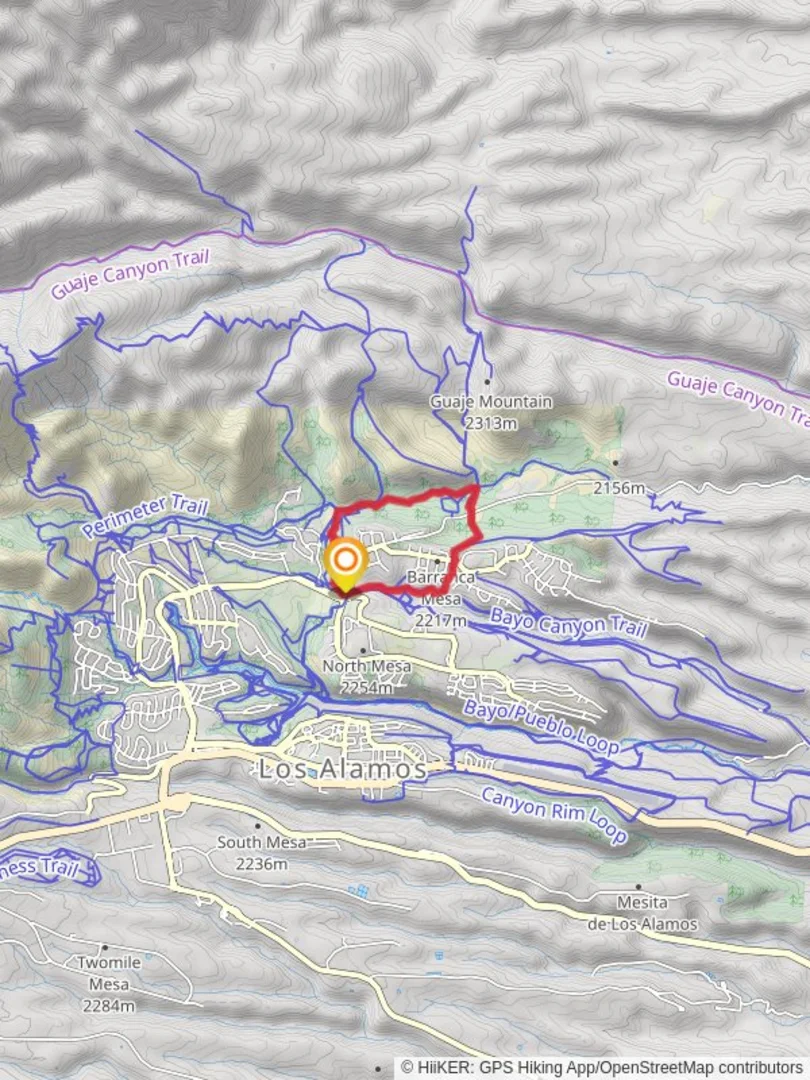 An image depicting the trail Dot Grant, Rendija Canyon and North Bayo Bench Loop Trail and its surrounding area.