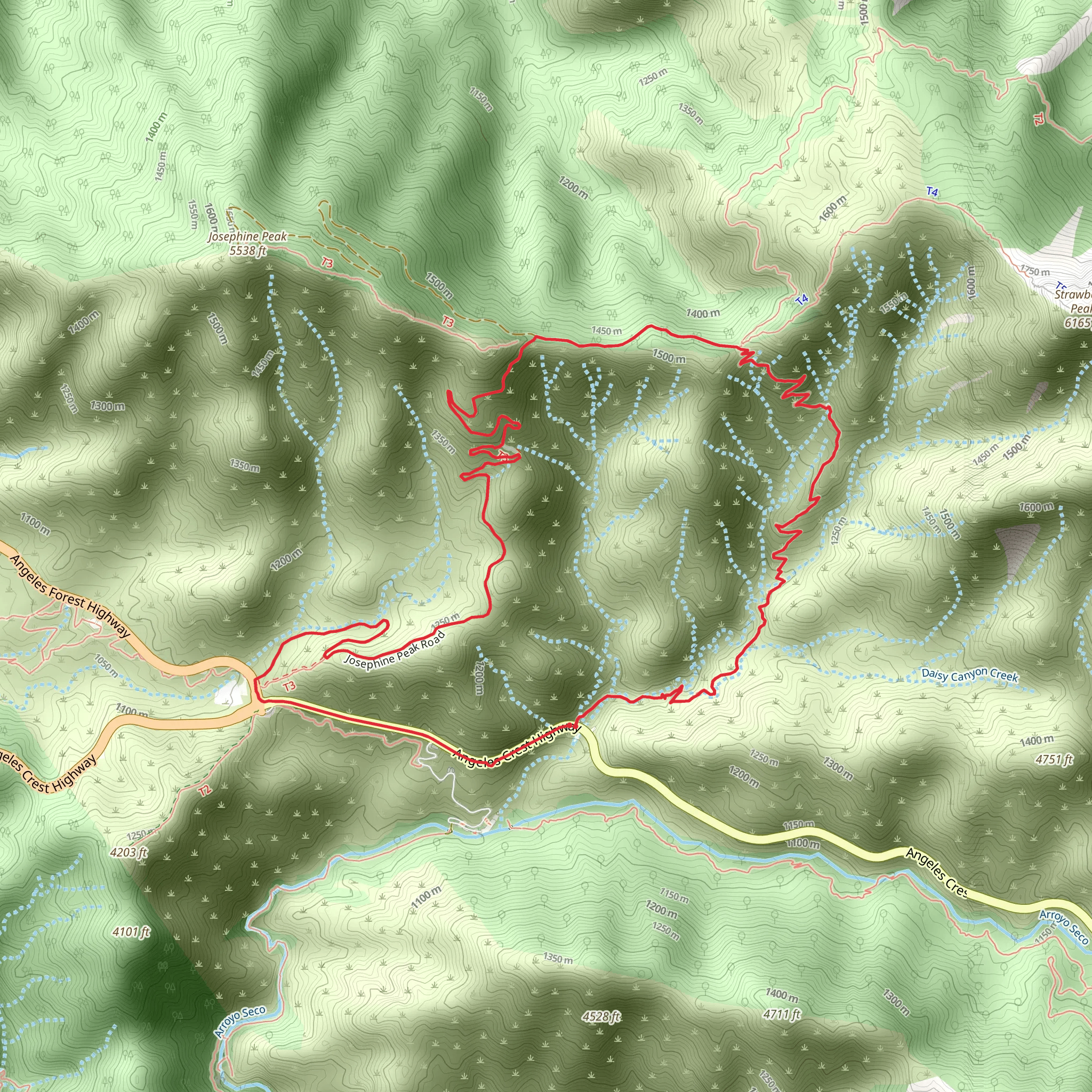 Colby Canyon, Josephine Saddle and Strawberry Spur Loop Trail mobile static map