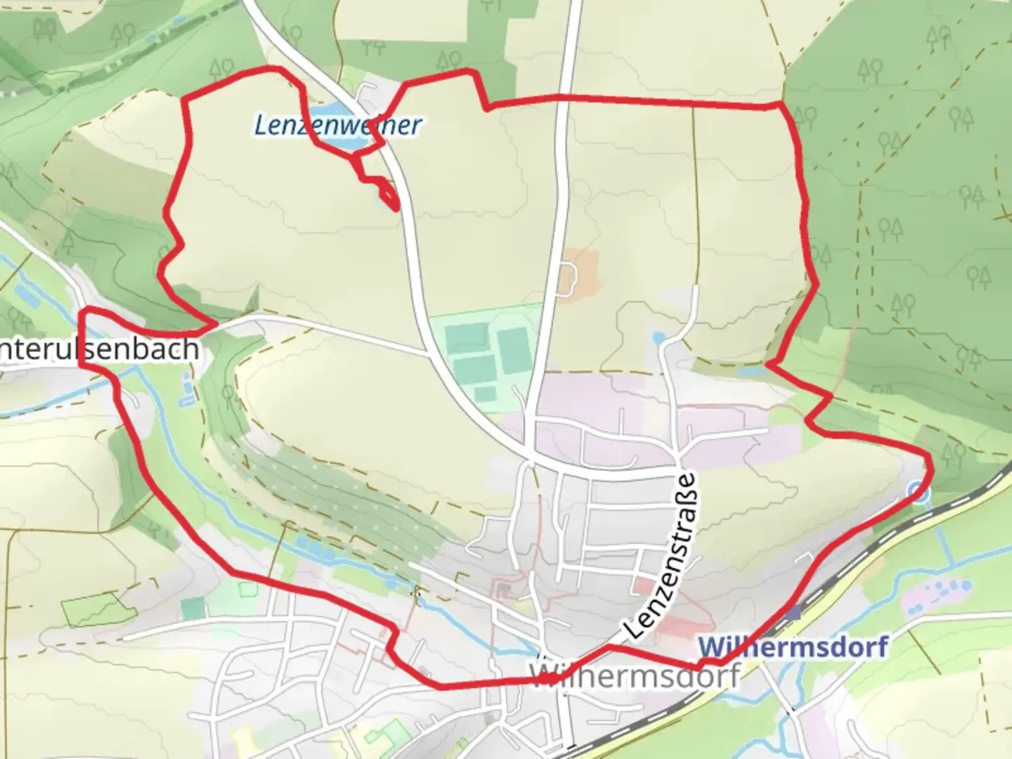 An image depicting the trail Ansbacher Weg and Burggrafenweg Loop and its surrounding area.