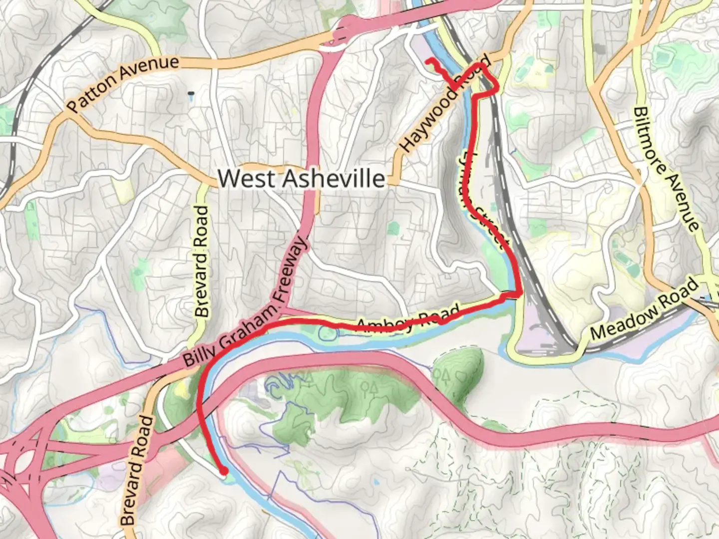 An image depicting the trail French Broad River Greenway East and its surrounding area.