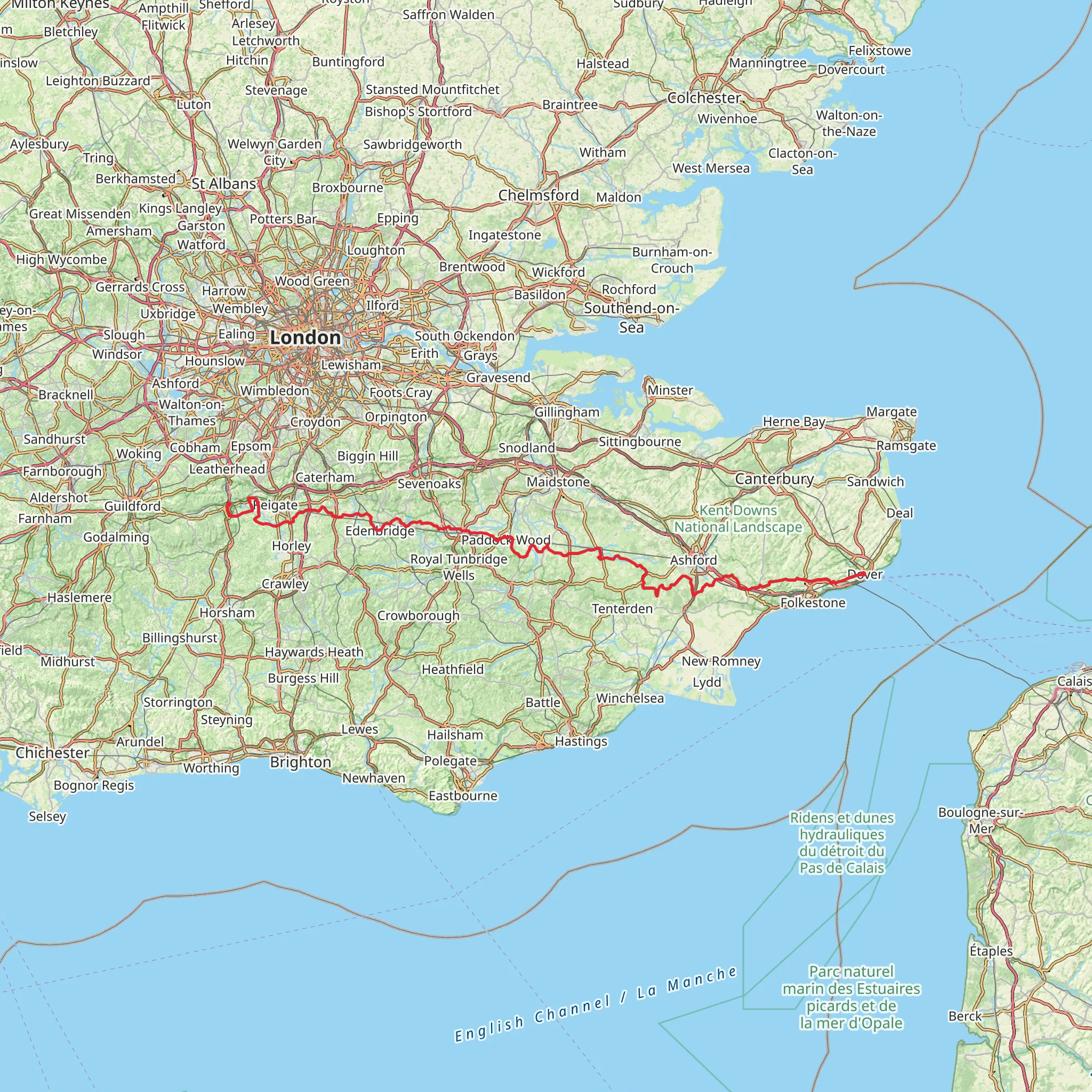 Dover to Dorking Robust Ramble mobile static map