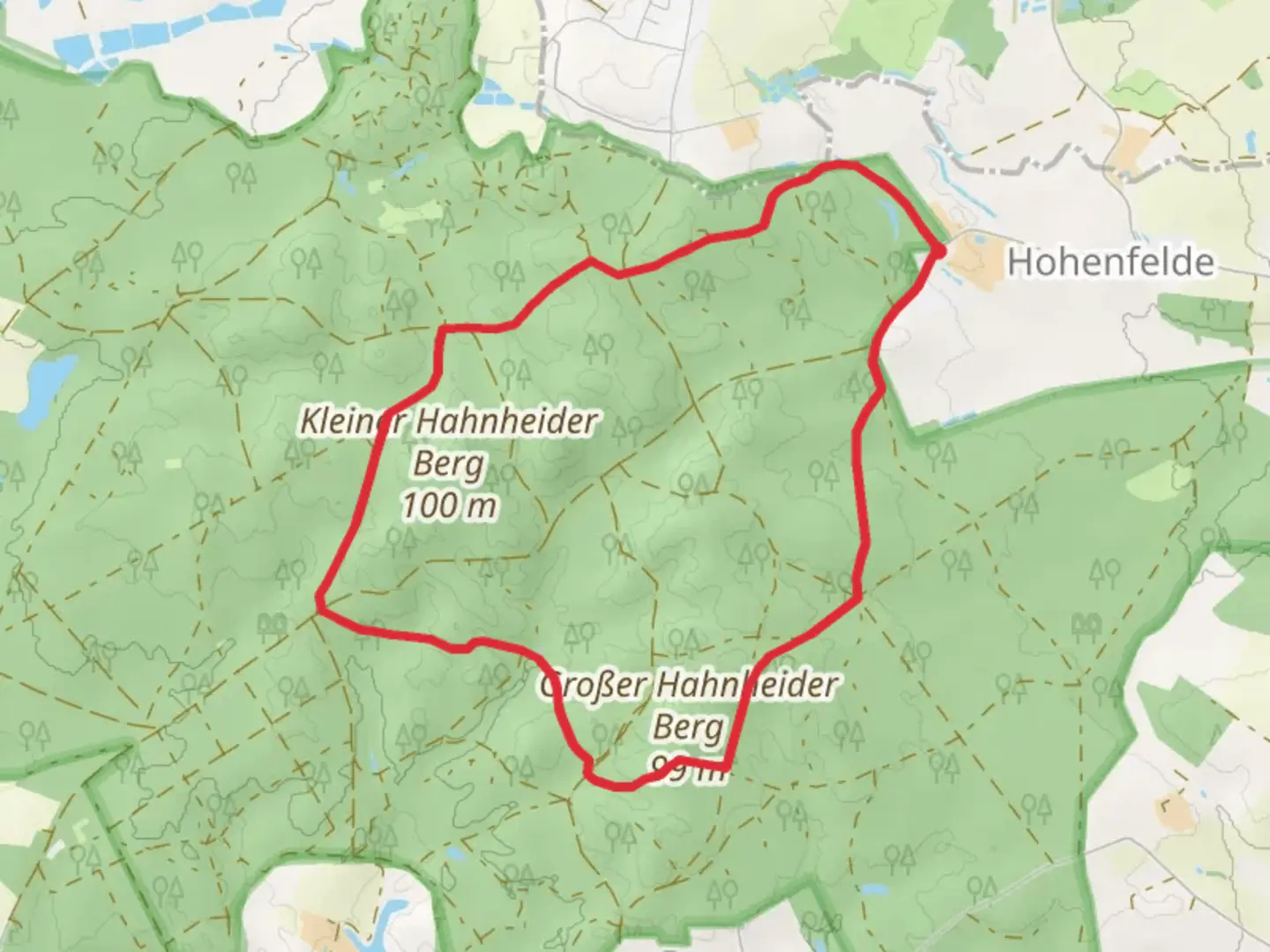 An image depicting the trail Luhmannsort, Hahnheider Berg and Hahnheide Loop and its surrounding area.