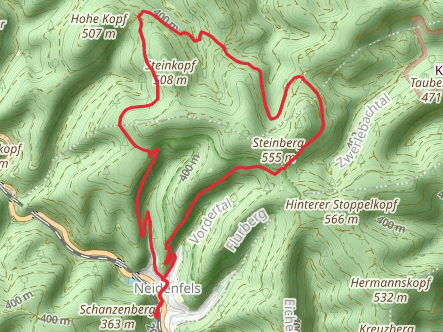 An image depicting the trail Pfaelzer Huettensteig Loop and its surrounding area.