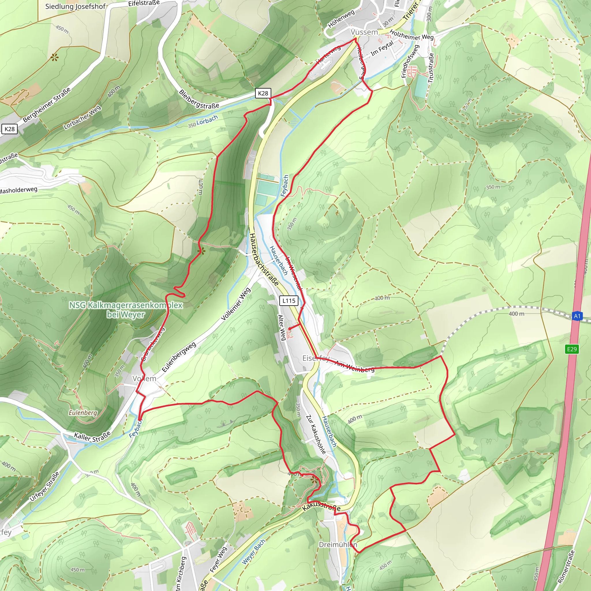 Roemerkanal Wanderweg and Roemerkanal Aufsxhluss via Vussem Rundweg mobile static map