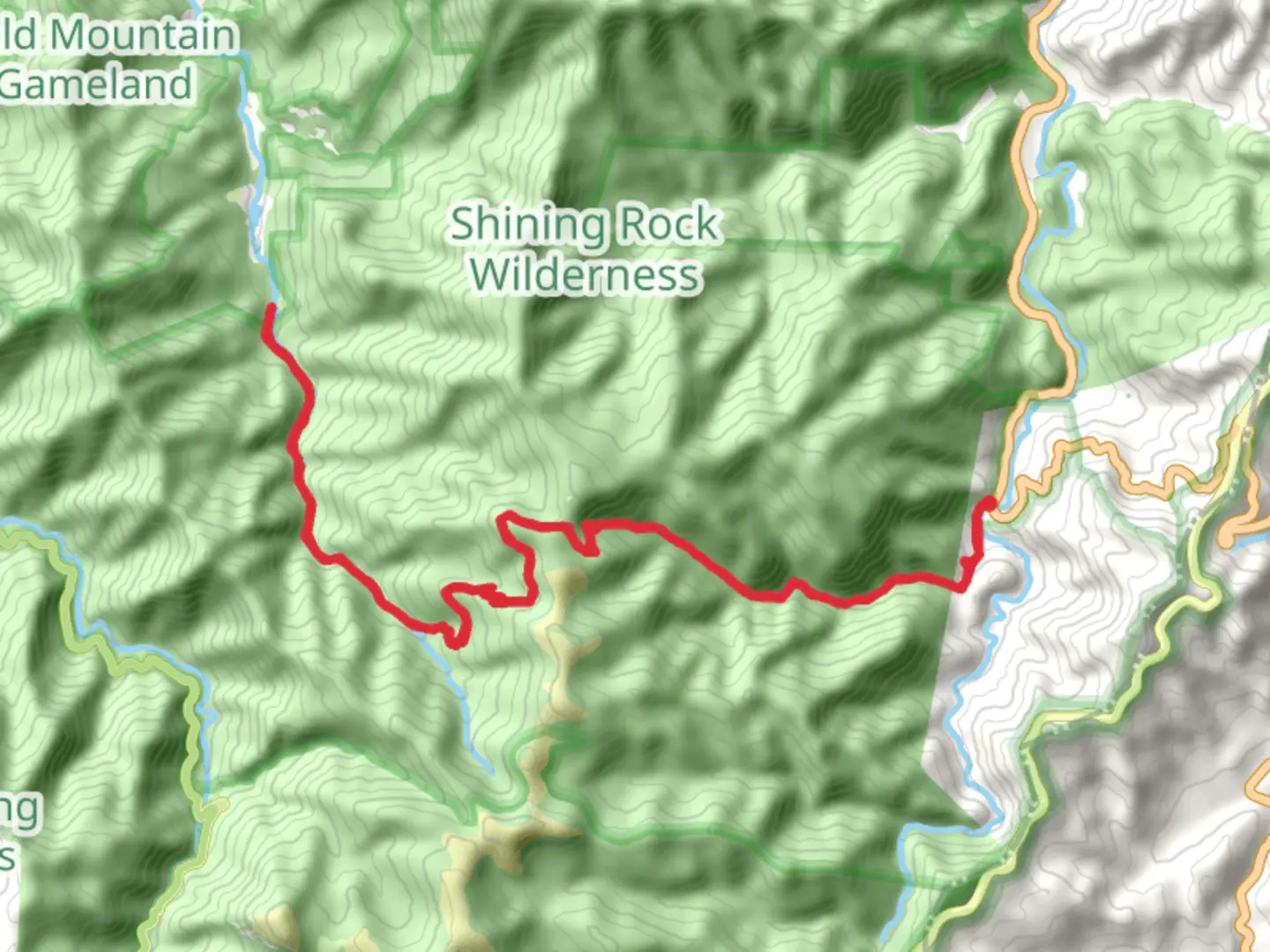 An image depicting the trail Shining Creek Path and Little East Fork Trail and its surrounding area.