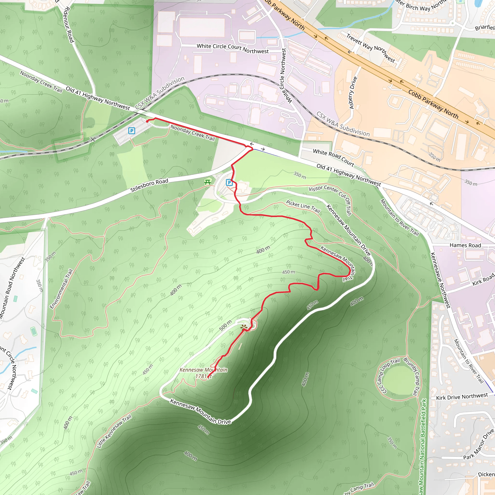 Kennesaw Mountain via Noonday Creek Trail mobile static map