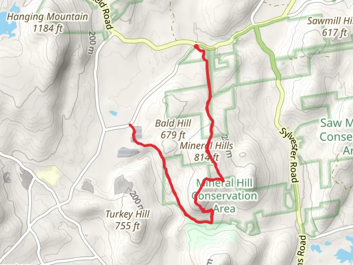 An image depicting the trail Mineral Hills from Montague Road and its surrounding area.