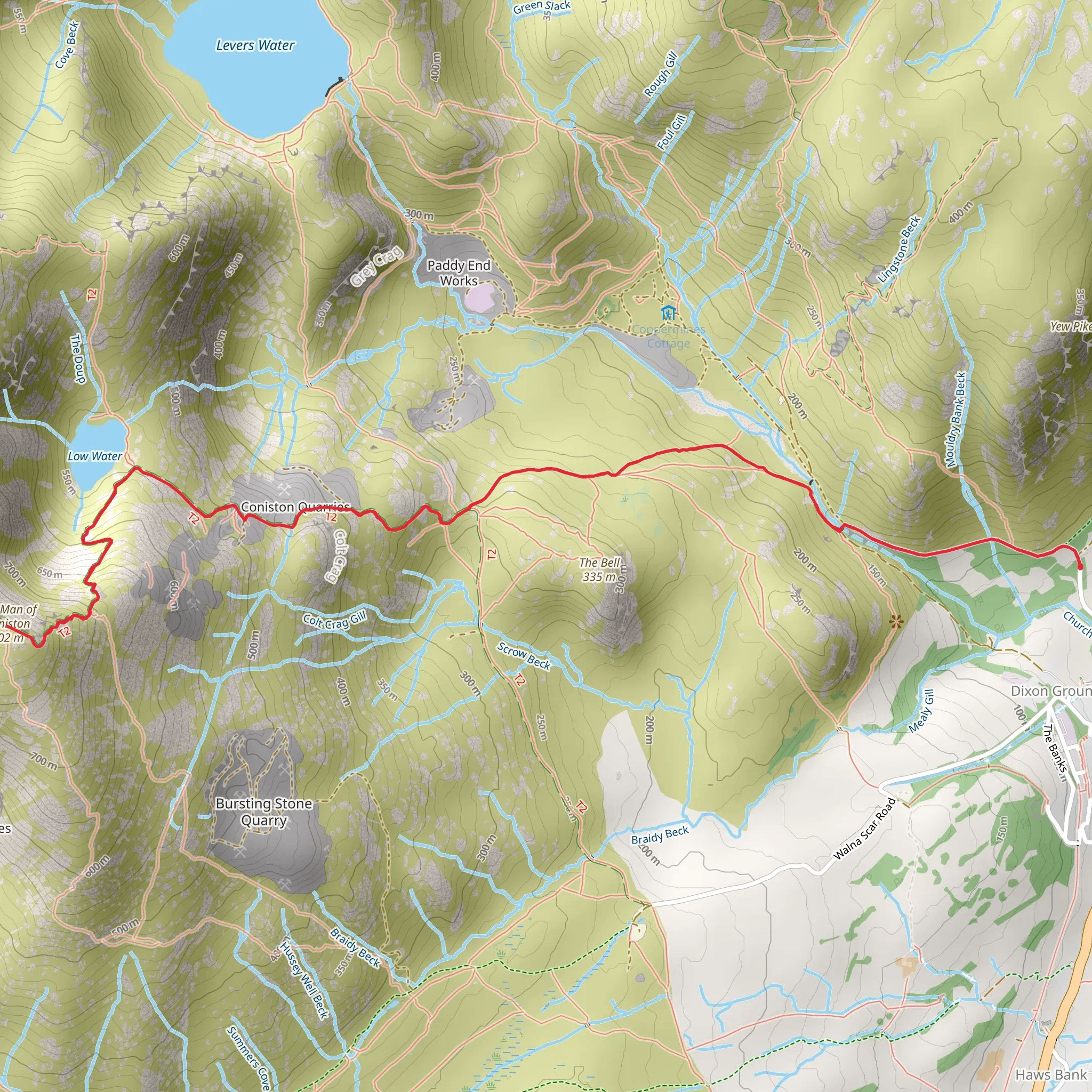 Old Man of Coniston Walk via Coniston Waterfall mobile static map