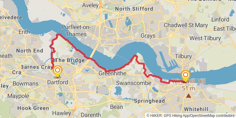 Camber to Dartford Station Walk via England Coast Path stage 16 Map