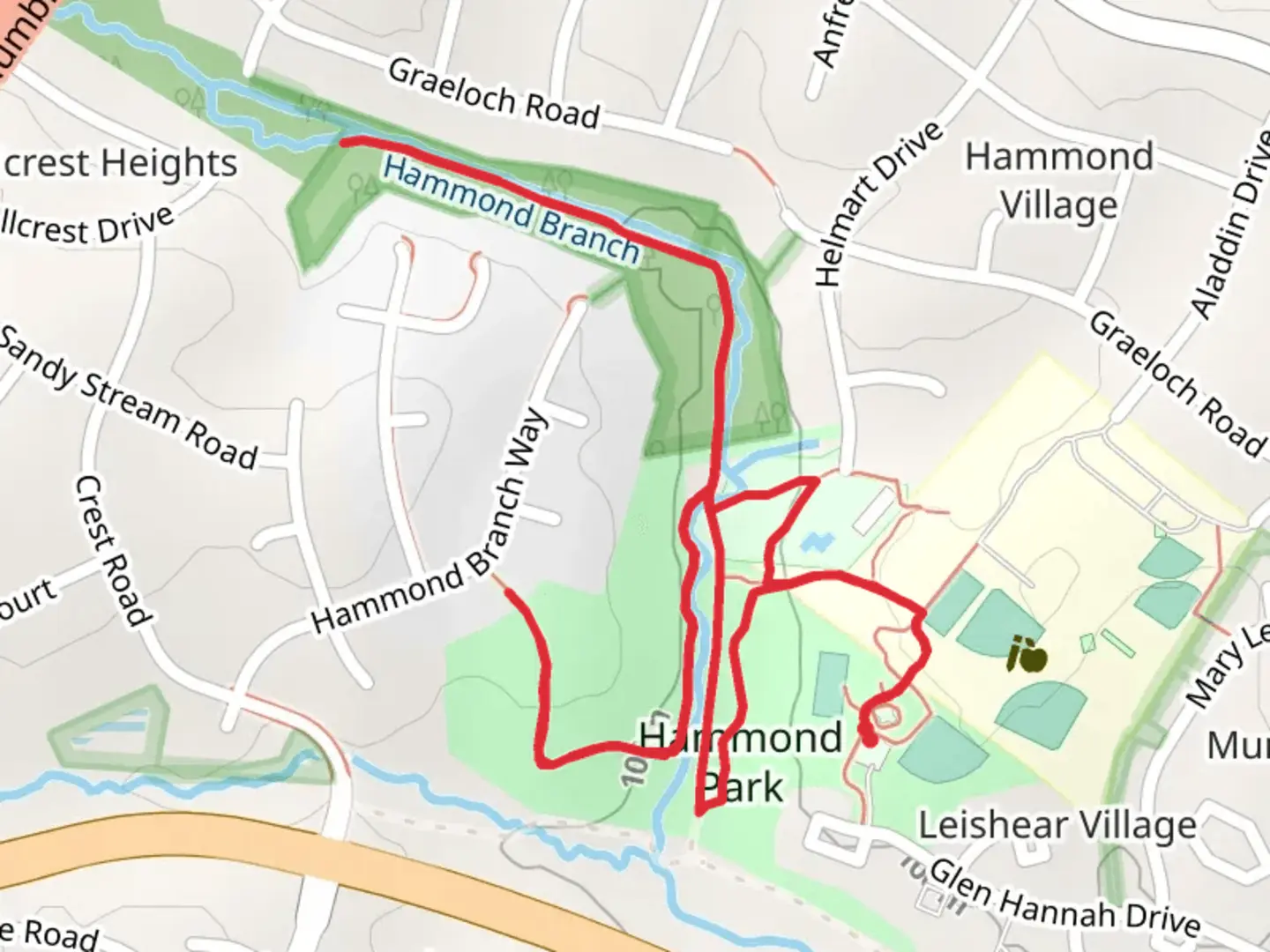 An image depicting the trail Hammond Park Loop and its surrounding area.