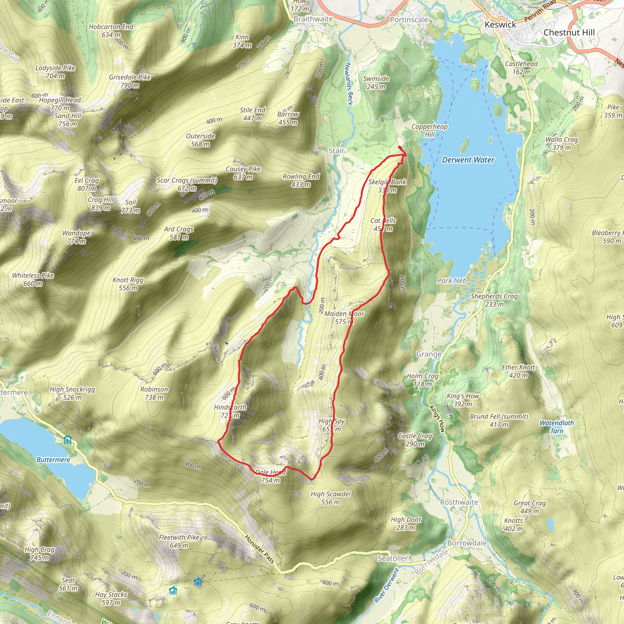 Cat Bells, Dale Head and Hindscarth Loop mobile static map