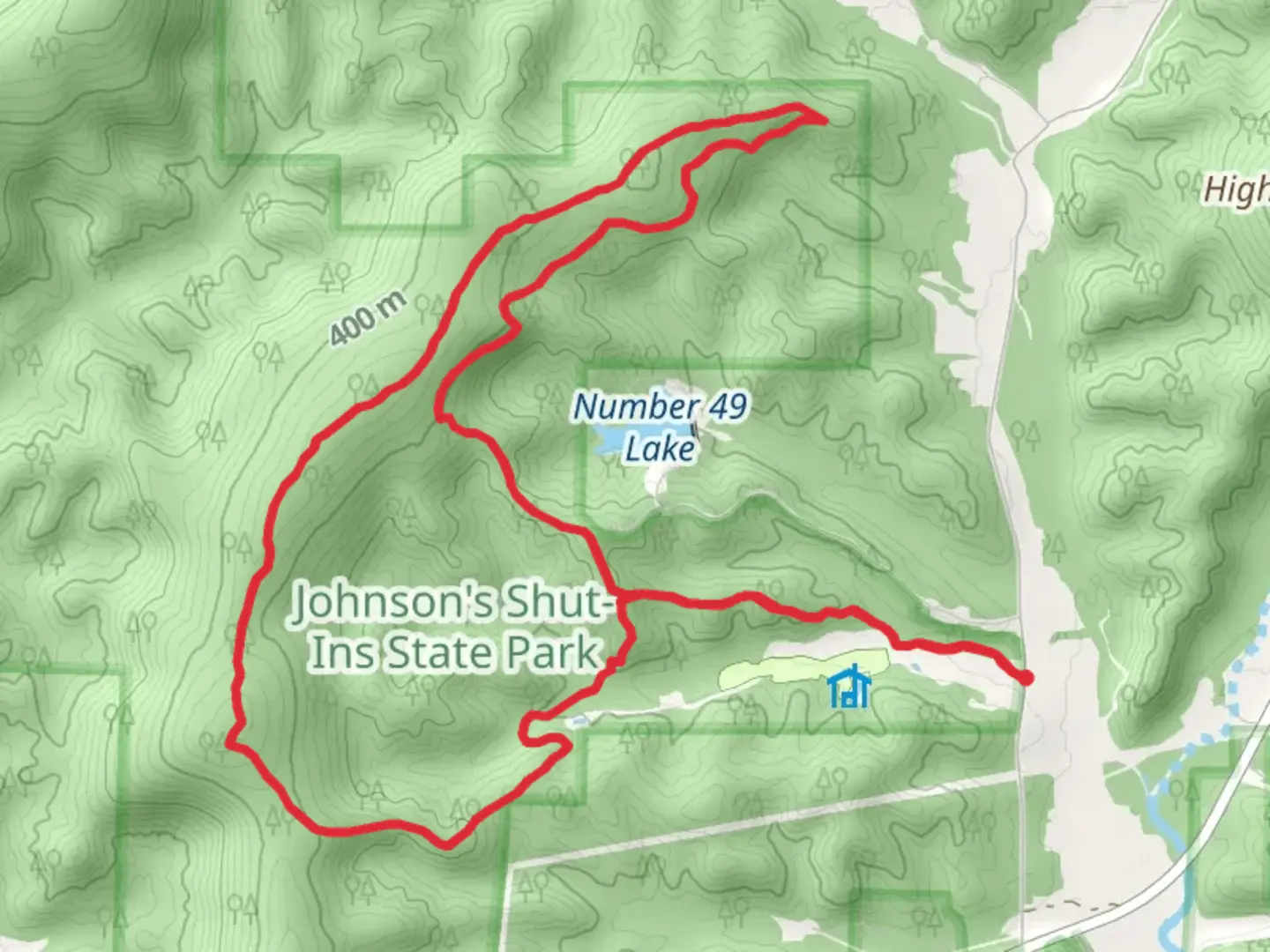 An image depicting the trail Goggins Mountain Equestrian Loop Trail and its surrounding area.