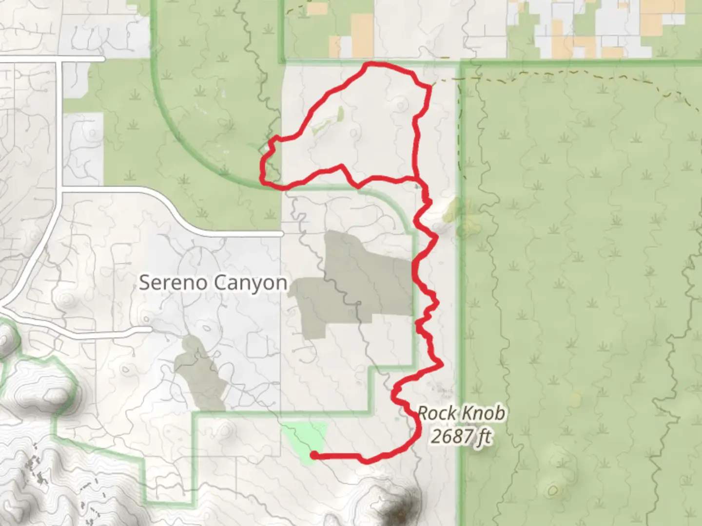 An image depicting the trail Rock Knob, Gooseneck and Saguaro Nest Loop Trail and its surrounding area.