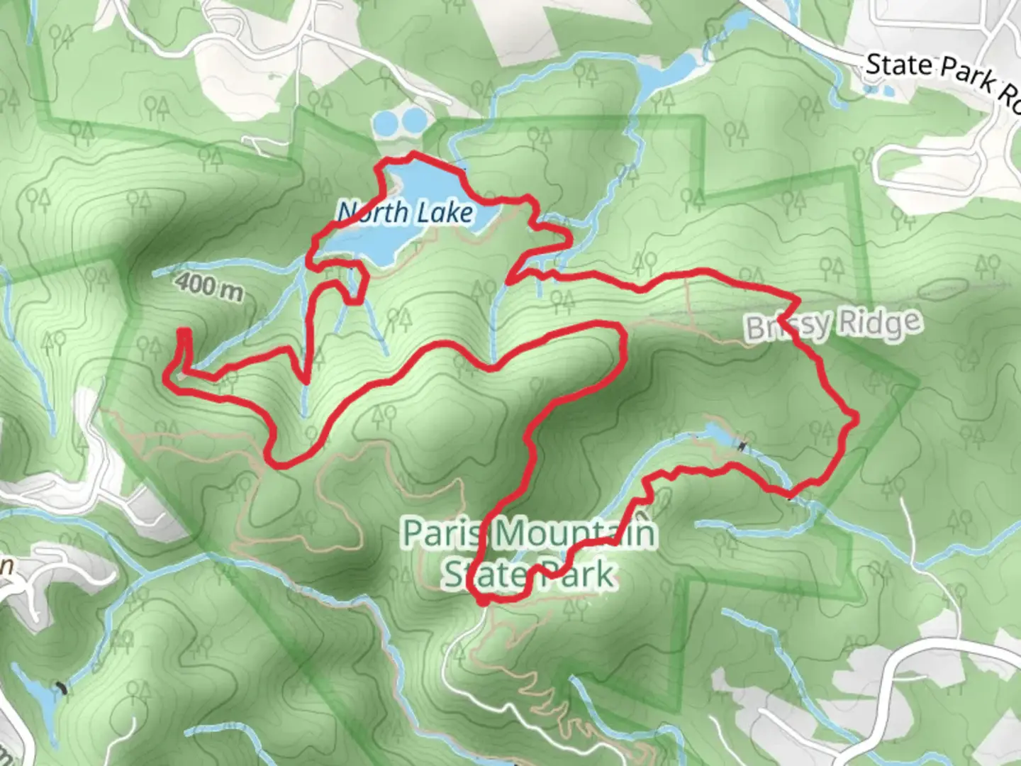 An image depicting the trail North Lake - Brissy Ridge - Kanuga - Pipsissewa Loop Trail and its surrounding area.