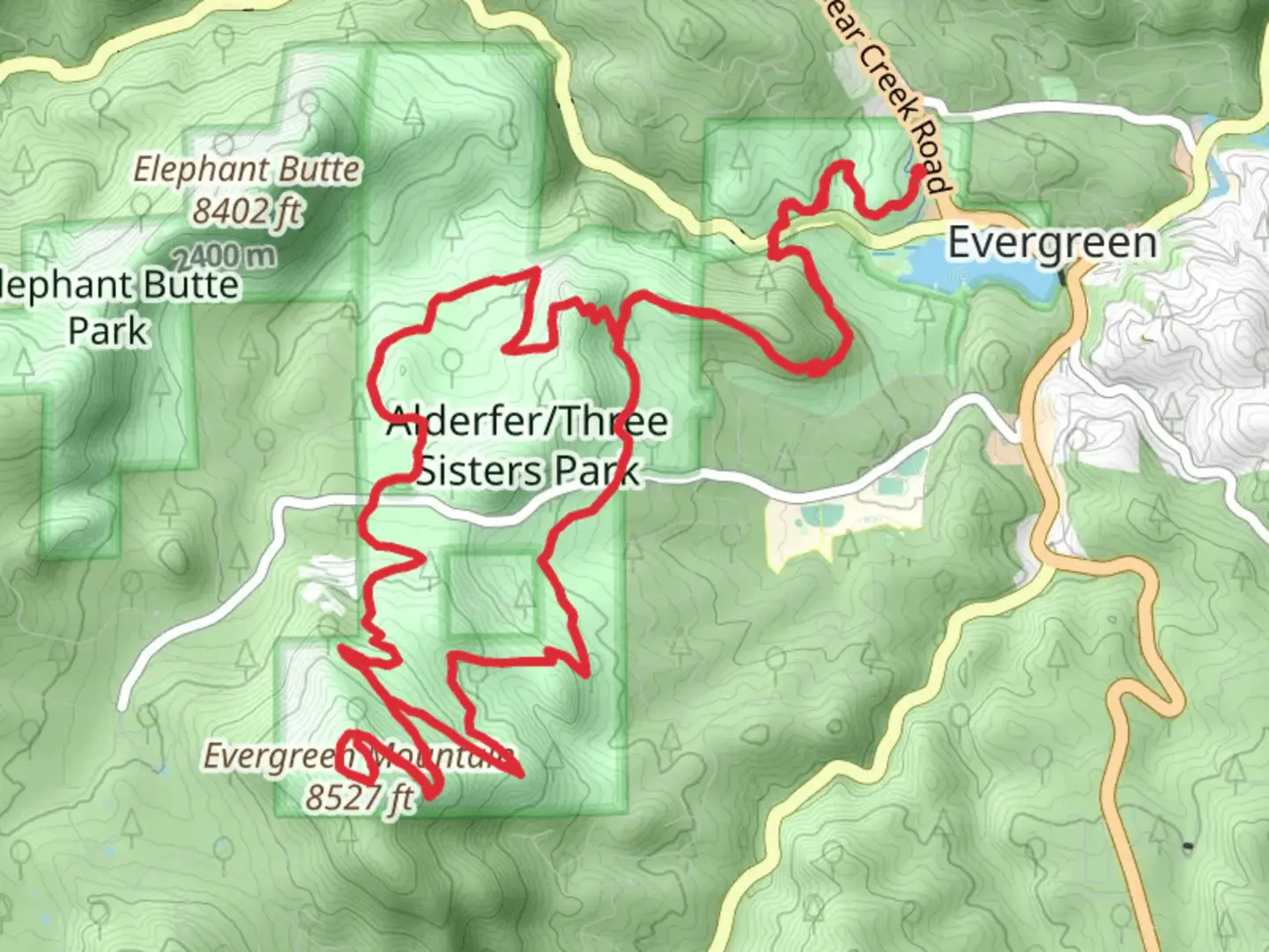 An image depicting the trail Evergreen Mountain - Dedisse Park Loop Trail and its surrounding area.