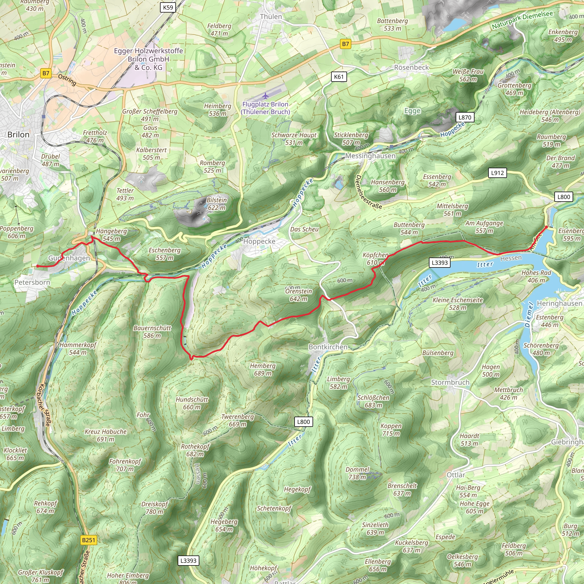 Diemelsee to Petersborn Walk mobile static map