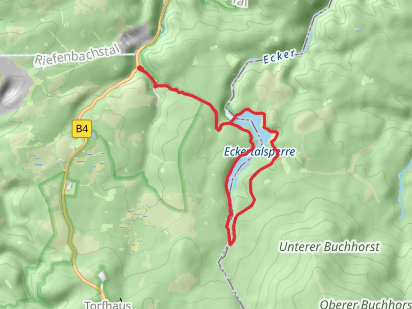 An image depicting the trail Eckertalsperren Rundweg and its surrounding area.
