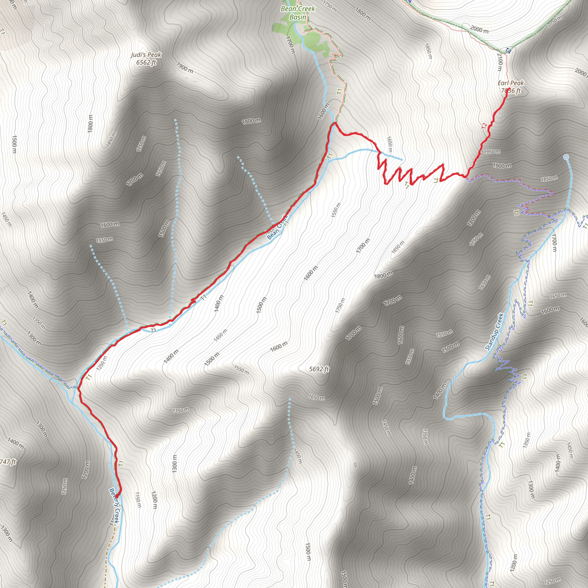 Earl Peak via Bean Creek Trail mobile static map