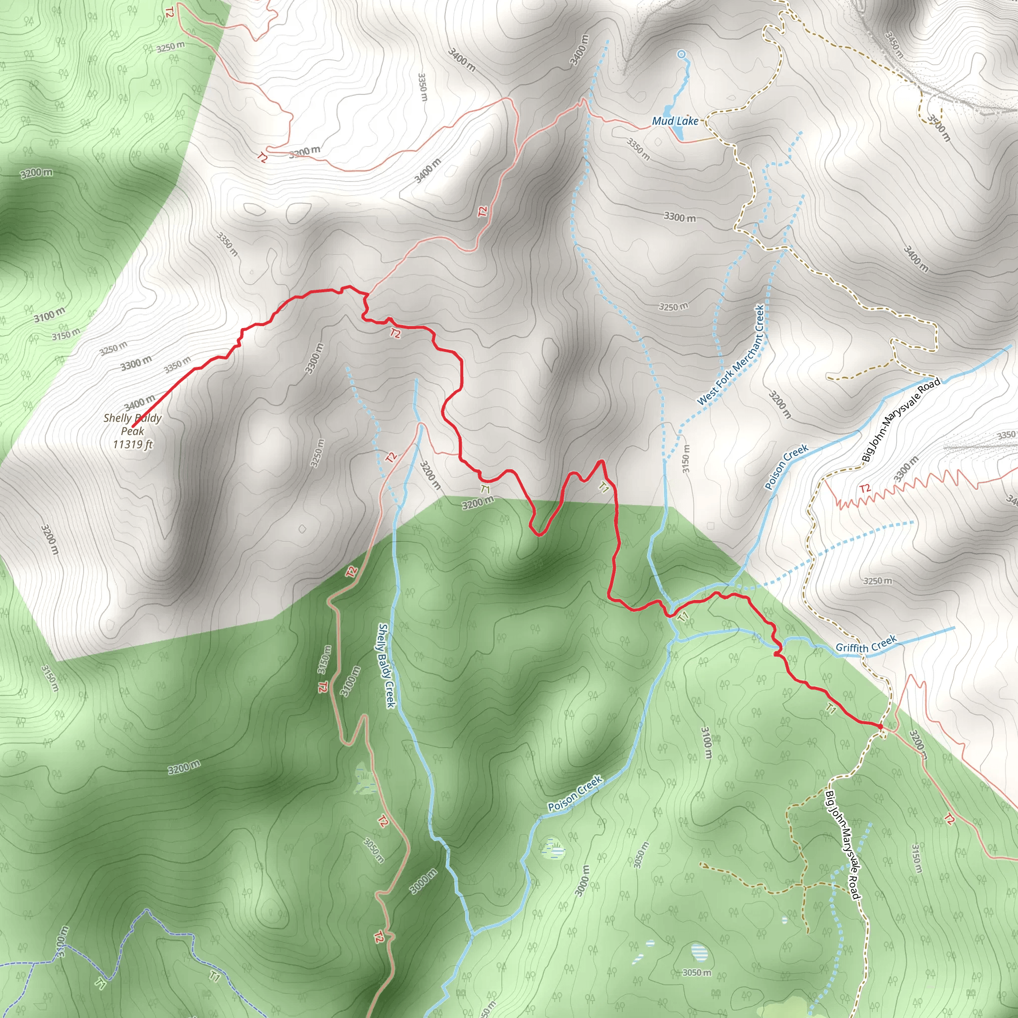 Shelly Baldy Peak via Blue Lake Trail mobile static map