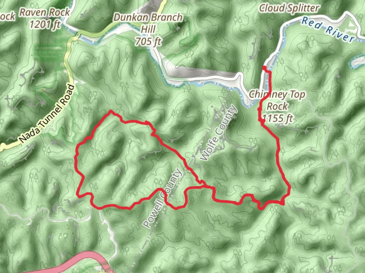 An image depicting the trail Sheltowee Trace, Gray's Arch and Rough Loop Trail and its surrounding area.