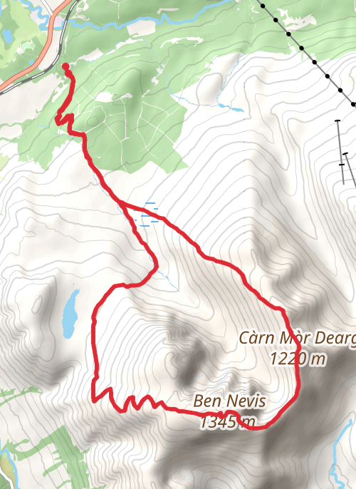 Hike on Ben Nevis - Carn Dearg - Ledge Route Loop mobile static map