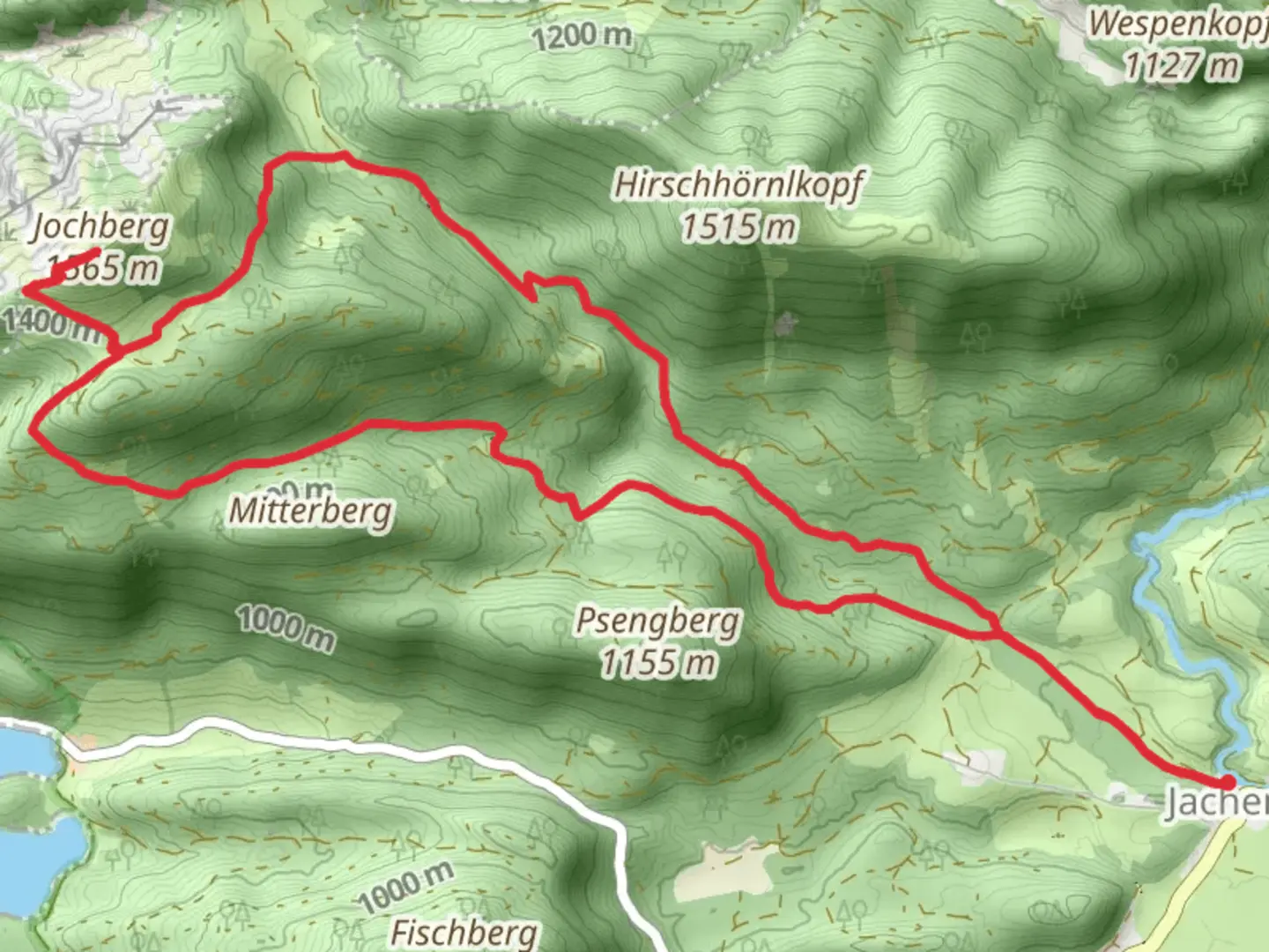 An image depicting the trail Jochberg Via Alpina Purple and its surrounding area.