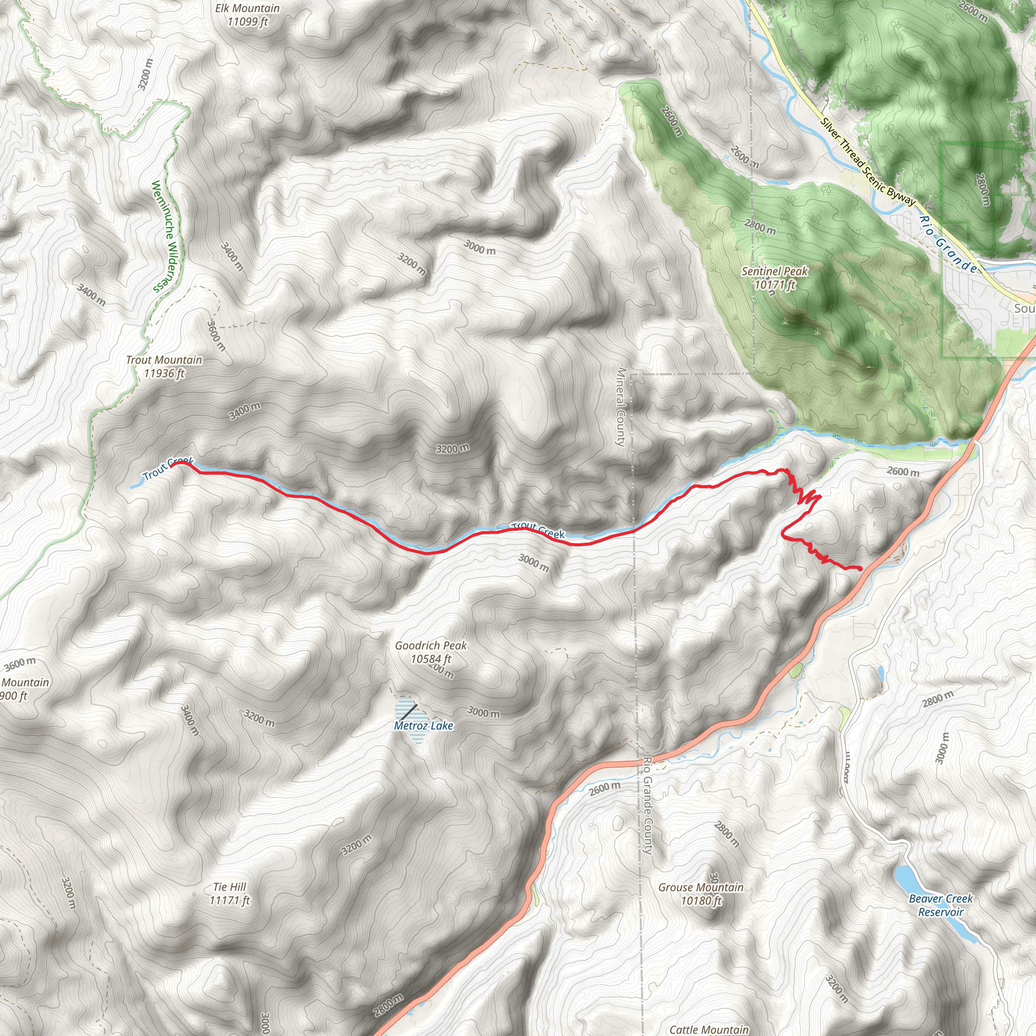 Trout Creek Trail Out and Back mobile static map