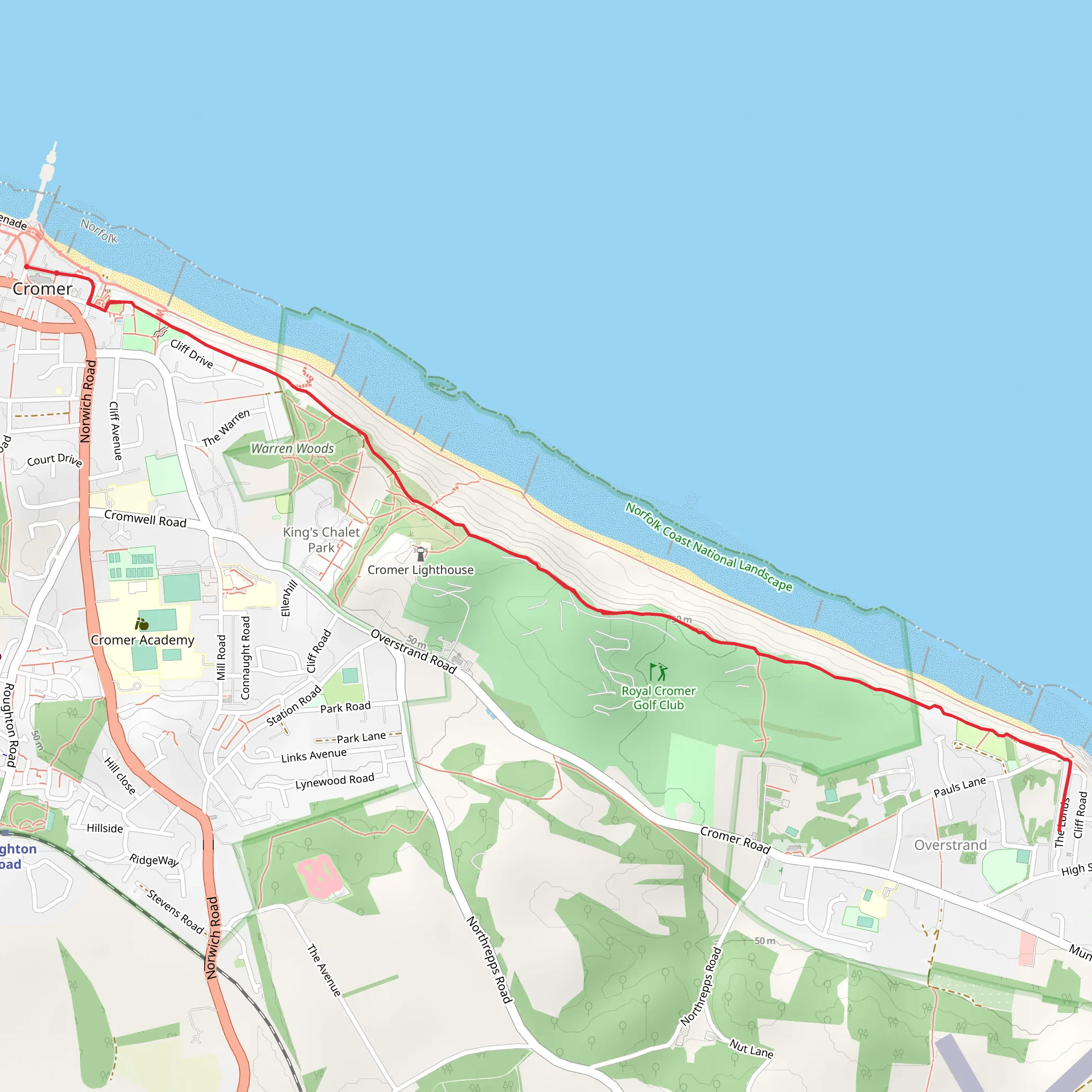 Cromer to Overstrand mobile static map