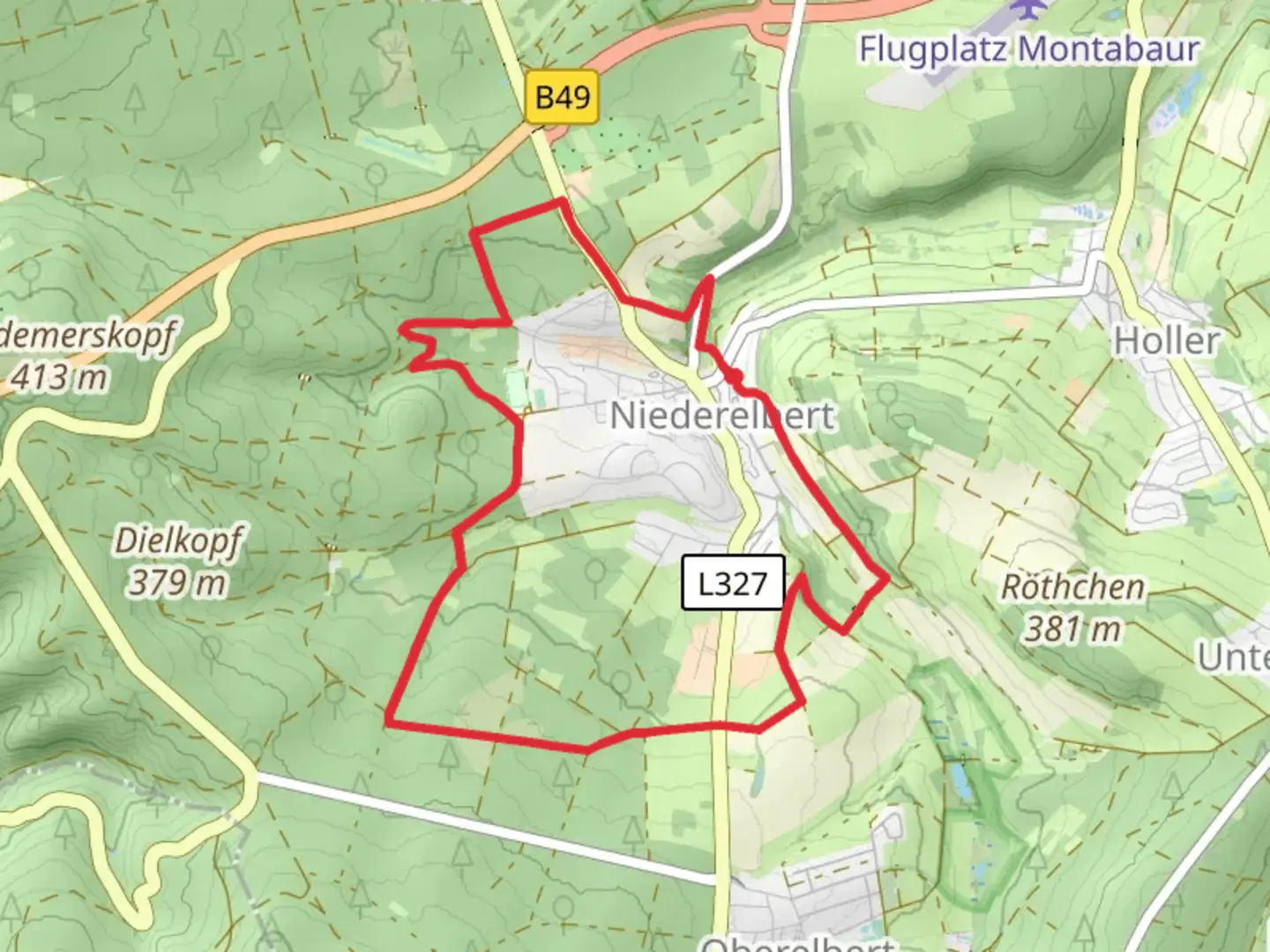 An image depicting the trail Gickelsweg Niederelbert Loop and its surrounding area.