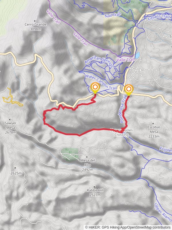 Upper Frijoles Crossings via Apache Spring Trail mobile static map