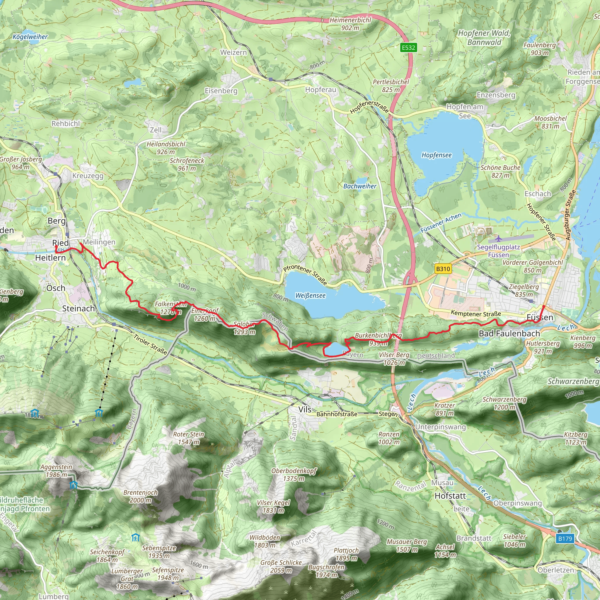 Fussen to Pfronten Walk via Alatsee mobile static map