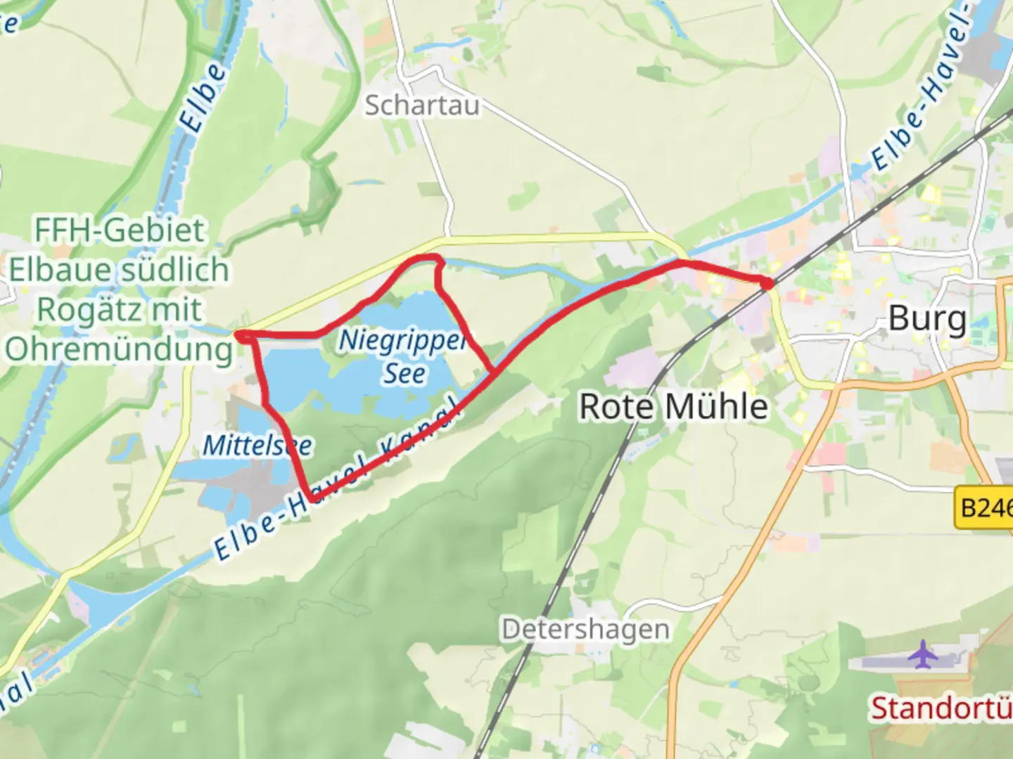 An image depicting the trail Niegripper See Loop and its surrounding area.