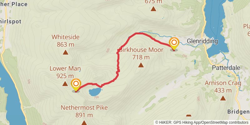 Helvellyn, Whiteside and Stybarrow Dod Loop from Glenridding alt 1 Map