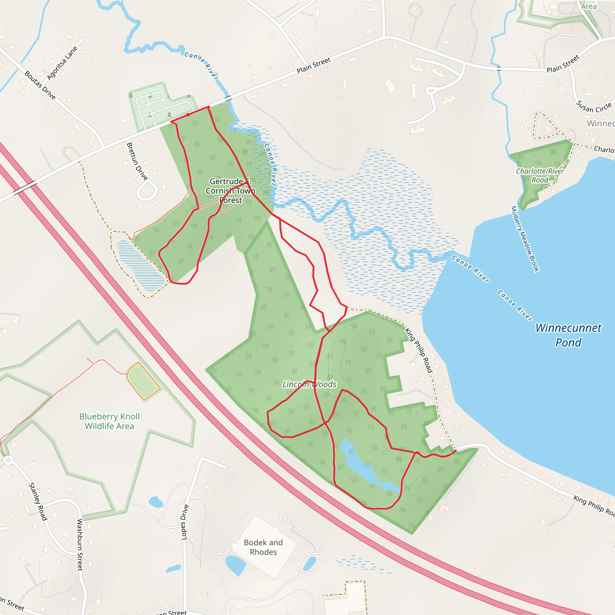 Town Forest to Winnecunnet Pond Loop mobile static map