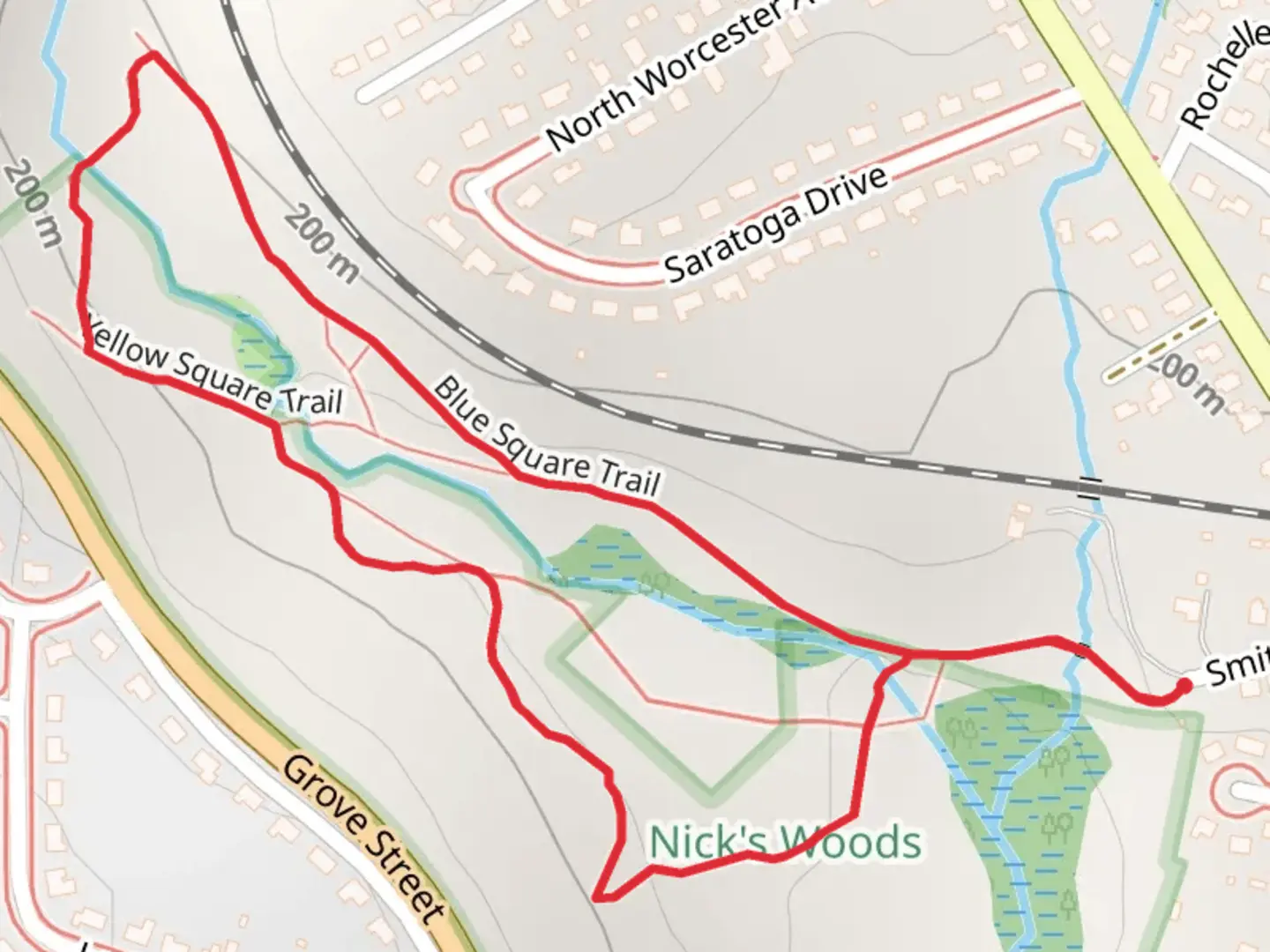 An image depicting the trail Blue Square - Yellow Square Loop Trail and its surrounding area.