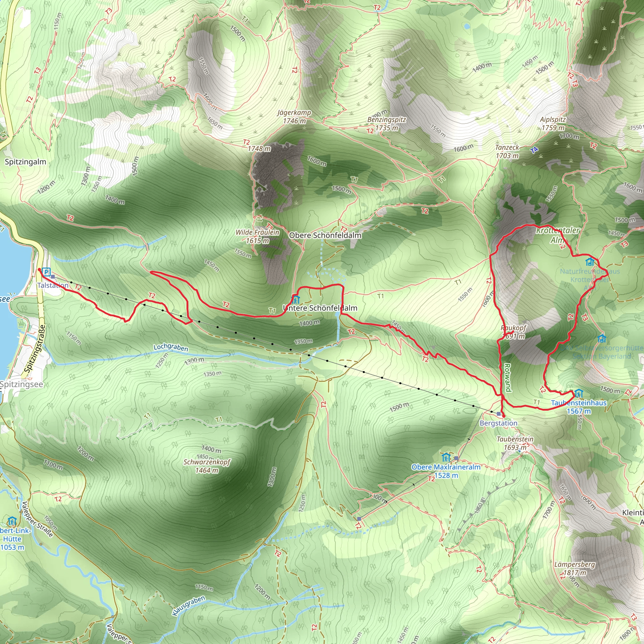 Spitzingsee to Taubensteinbahn via Raukopf mobile static map
