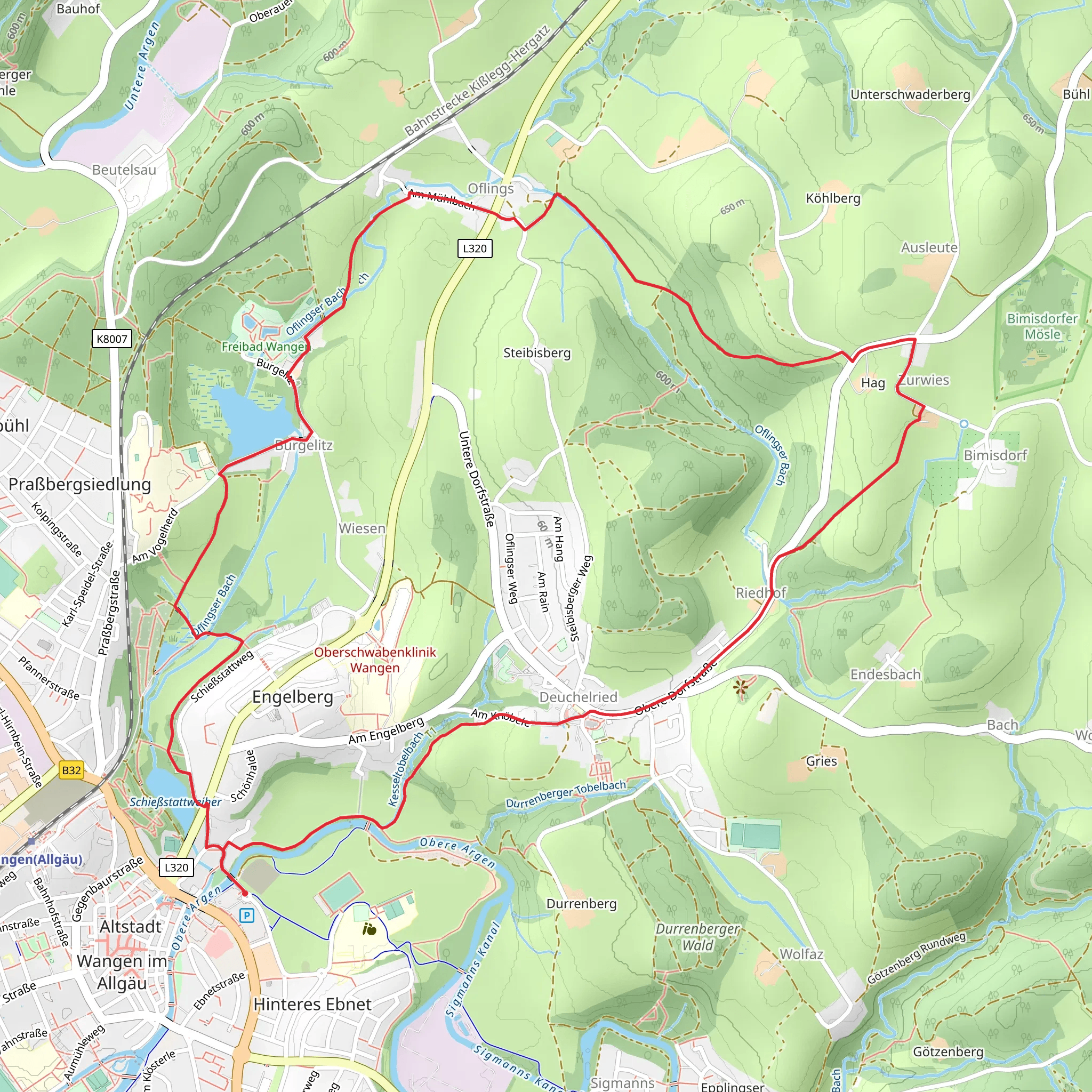 Obere Argen and Hammerweiher via Wangen im Allgaeu mobile static map