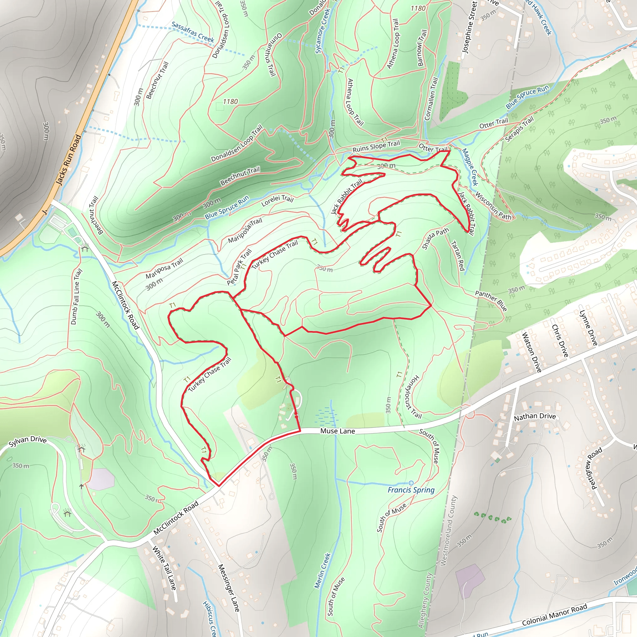 White Oak Park East Loop Trail mobile static map