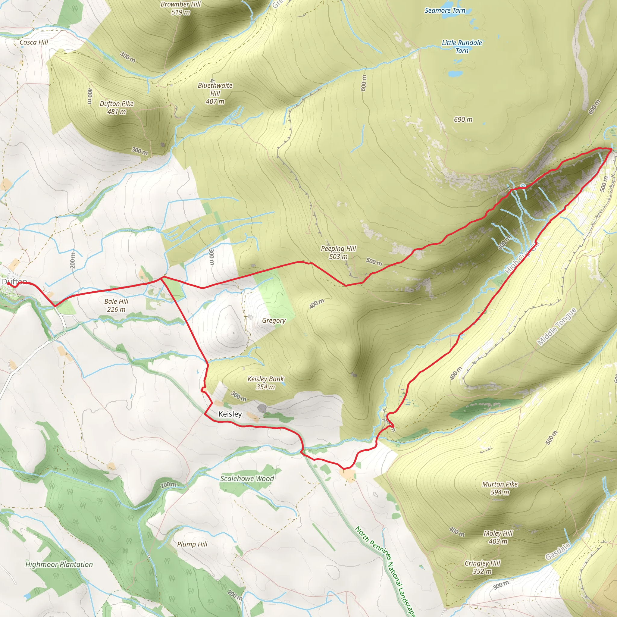 High Cup Nick from Dufton via Middle Tongue mobile static map