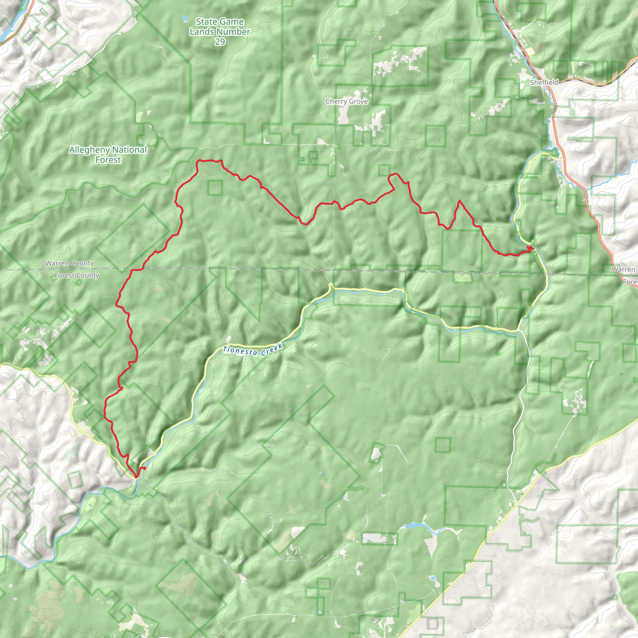 Henrys Mills to Tionesta Creek via NCT mobile static map