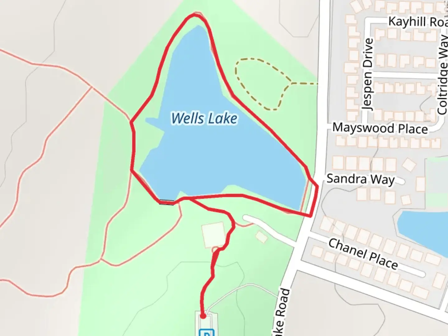 An image depicting the trail Wells Lake Loop and its surrounding area.