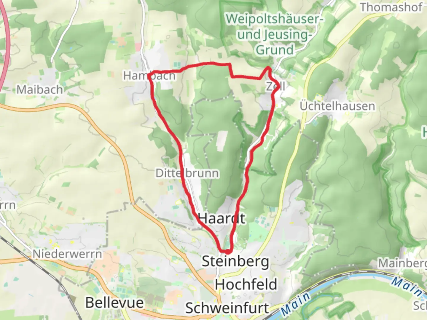An image depicting the trail Dittelbrunn Loop and its surrounding area.